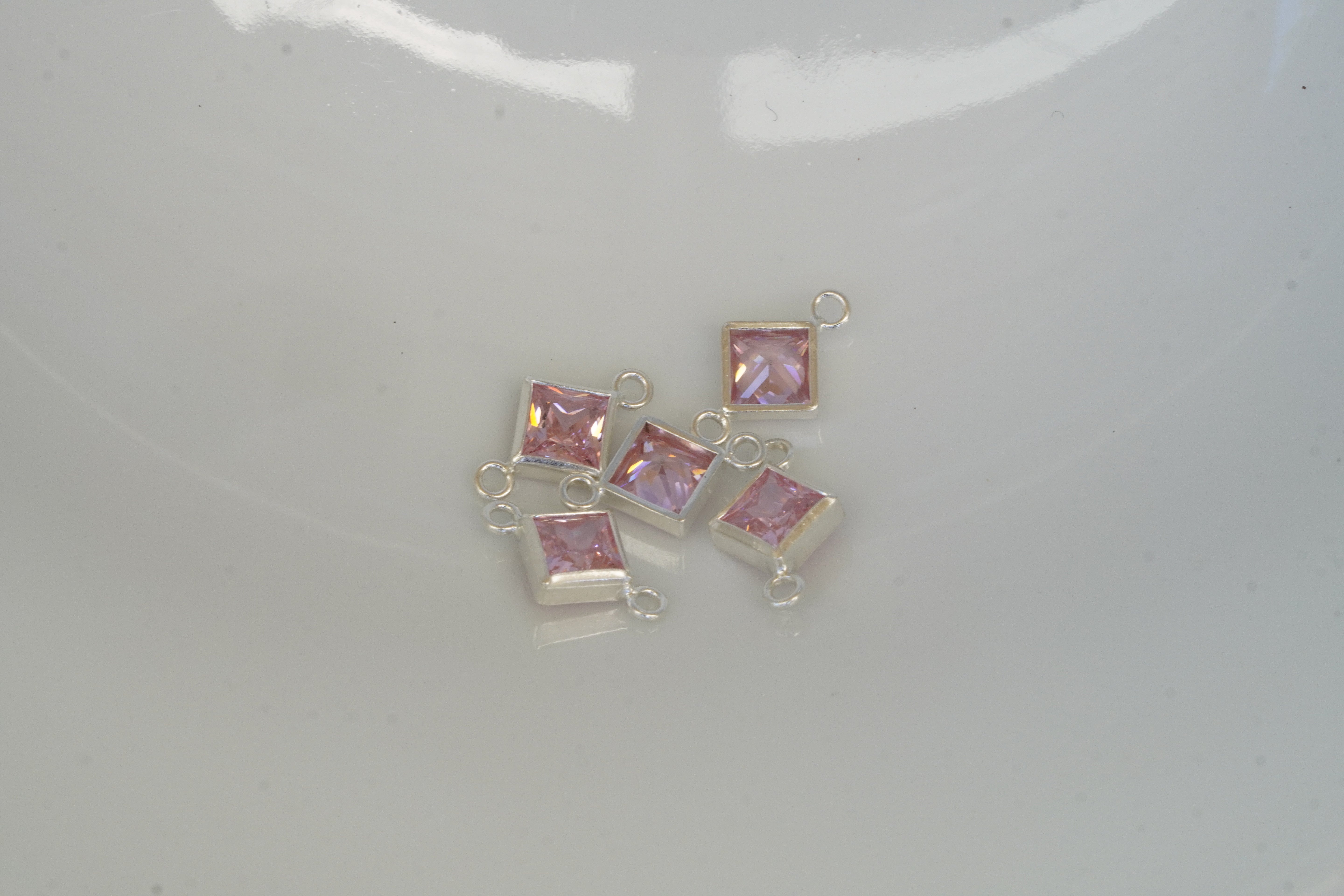 4mm 925 Sterling Silver Princess Cut Square Birthstone Connectors
