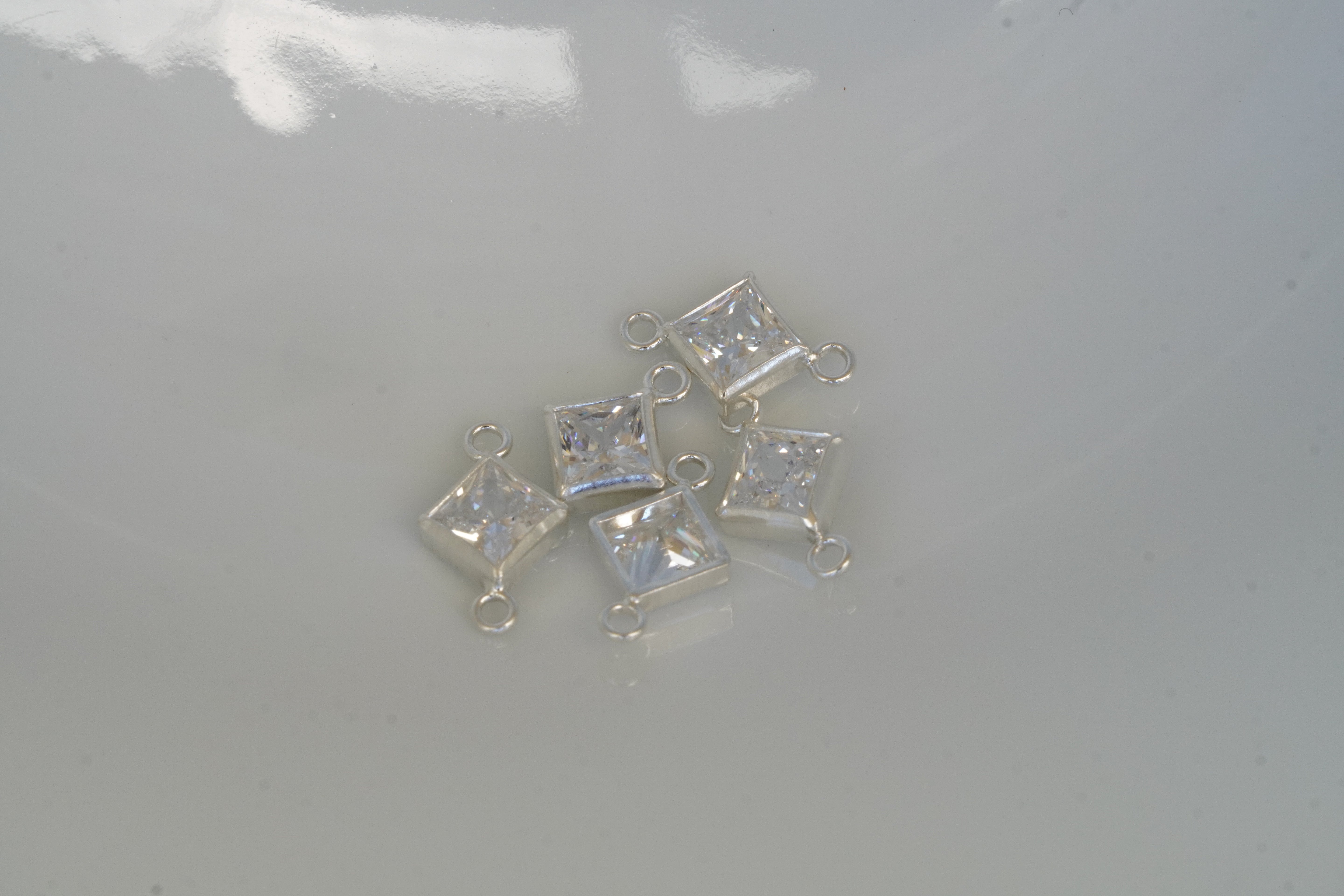 4mm 925 Sterling Silver Princess Cut Square Birthstone Connectors