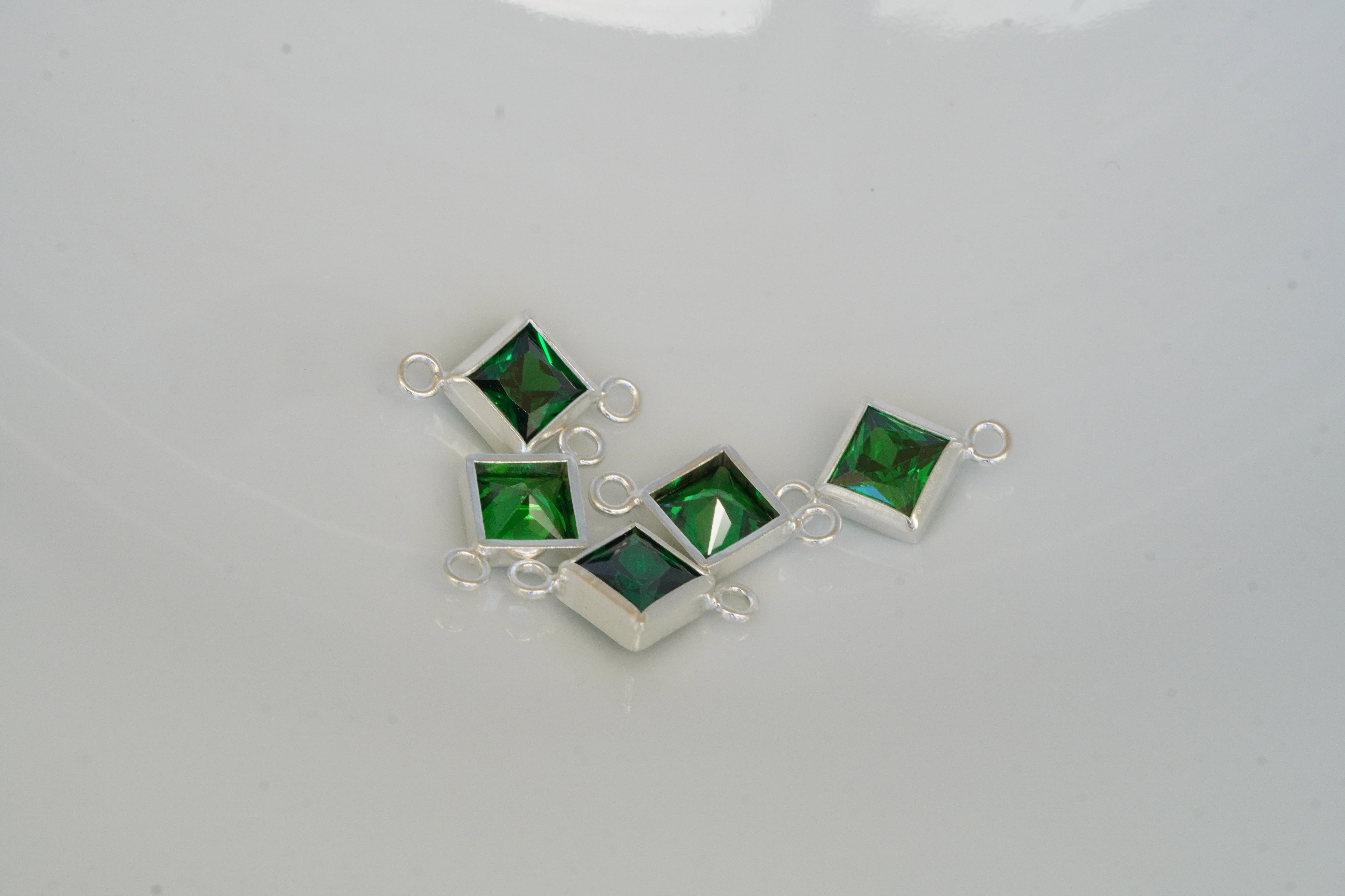 4mm 925 Sterling Silver Princess Cut Square Birthstone Connectors