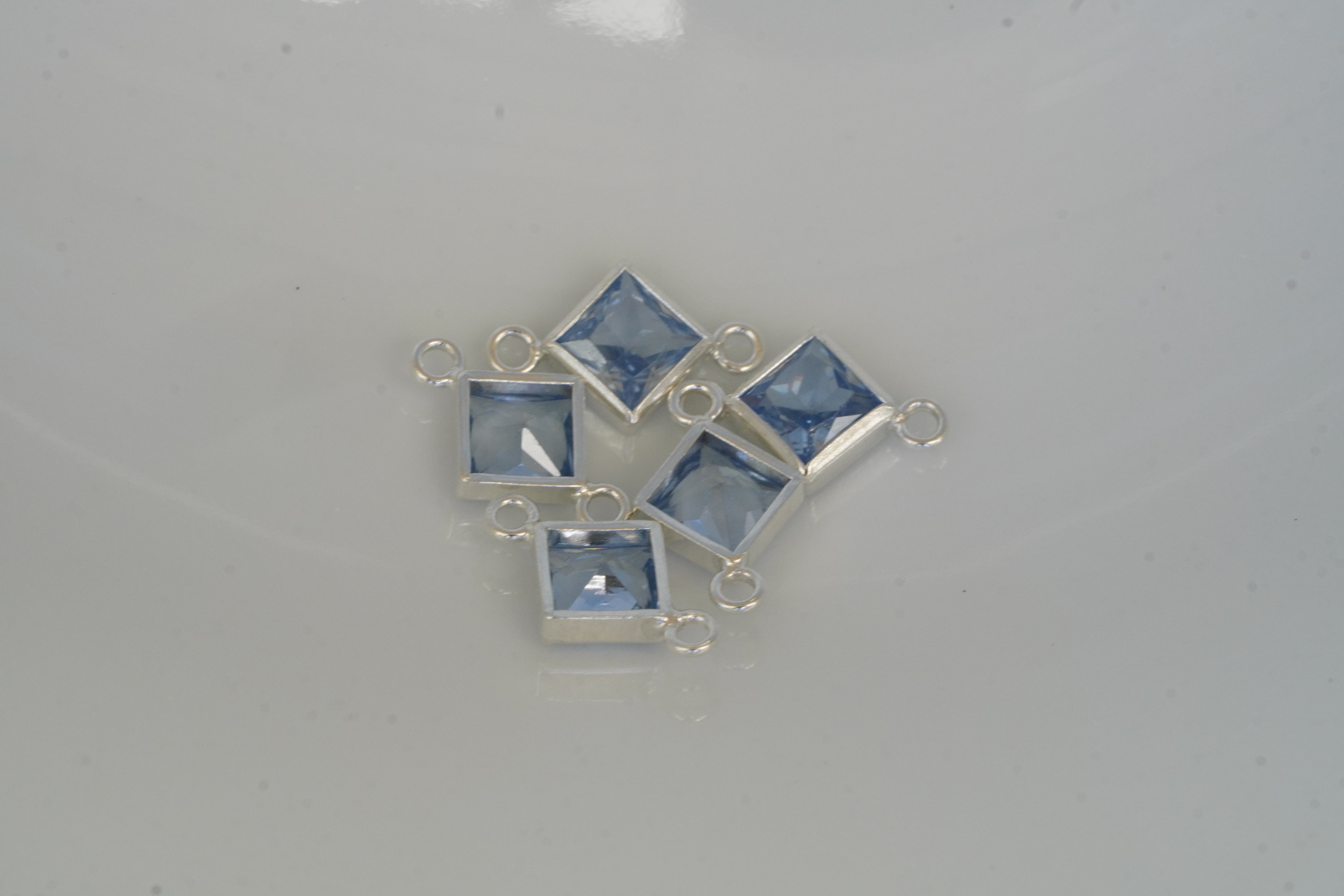 4mm 925 Sterling Silver Princess Cut Square Birthstone Connectors