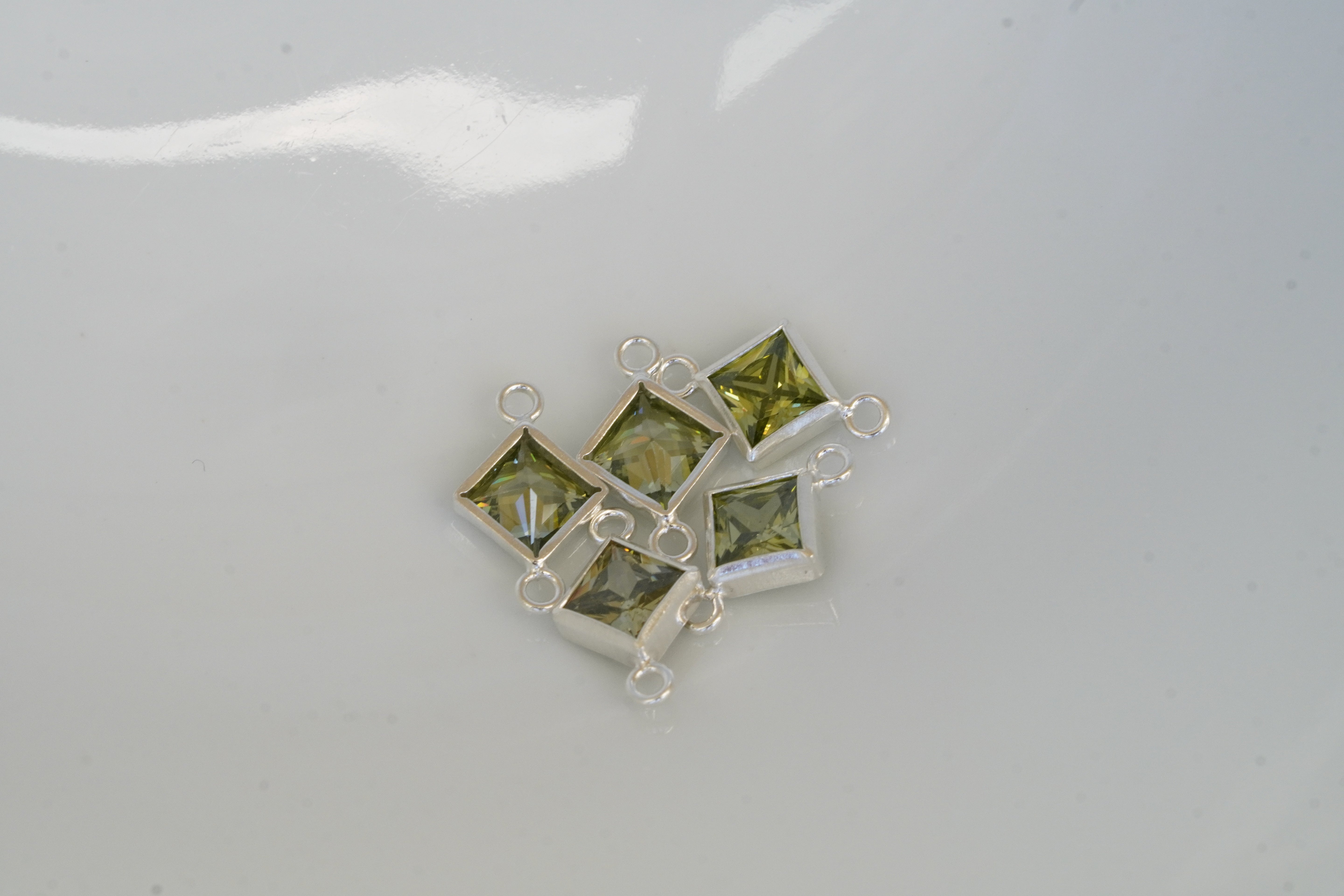 4mm 925 Sterling Silver Princess Cut Square Birthstone Connectors