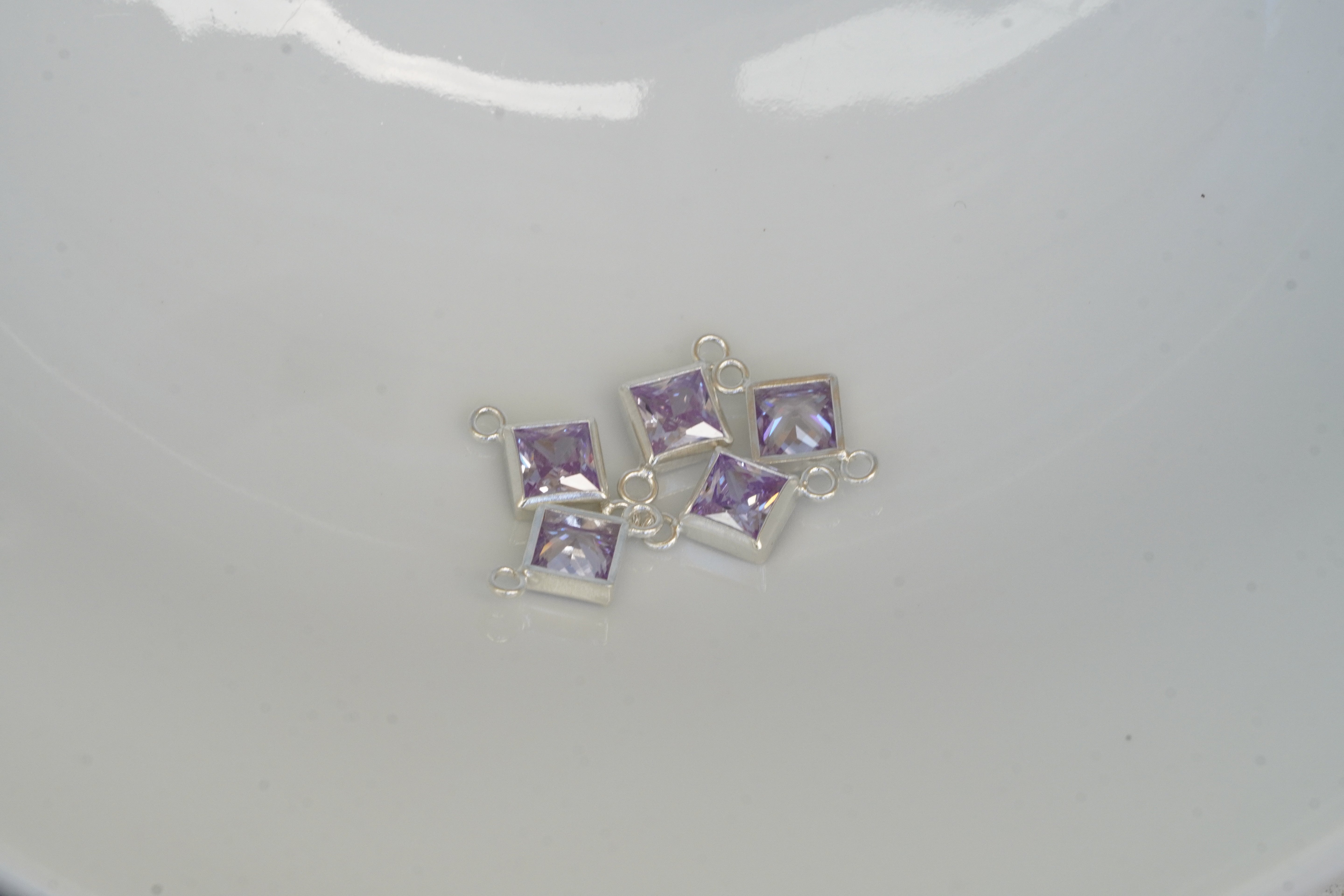 4mm 925 Sterling Silver Princess Cut Square Birthstone Connectors