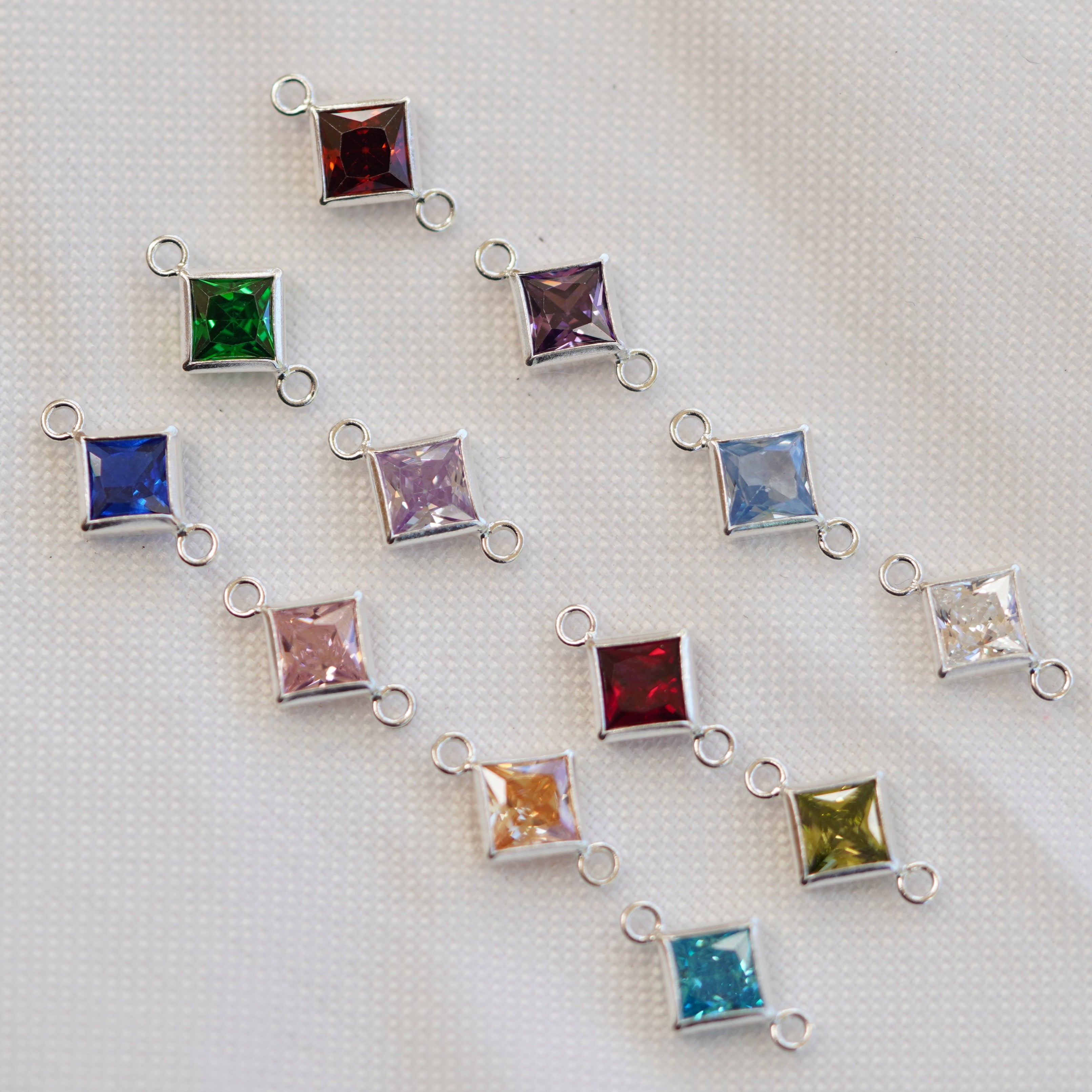 4mm 925 Sterling Silver Princess Cut Square Birthstone Connectors