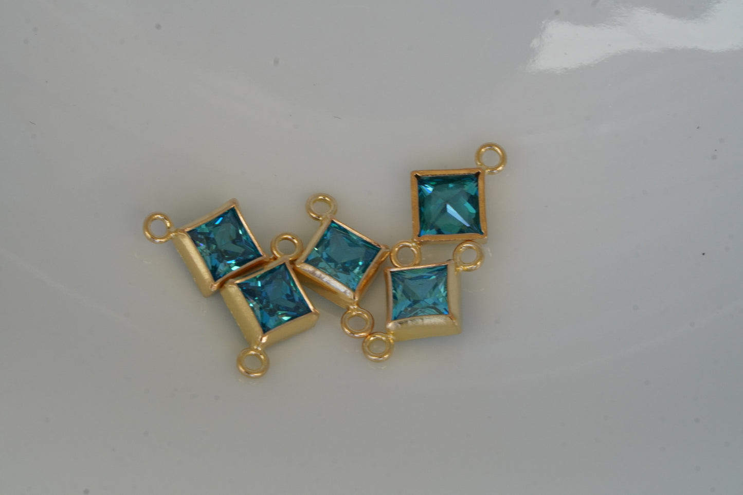 4mm 925 Gold filled Princess Cut Square Birthstone CONNECTORS