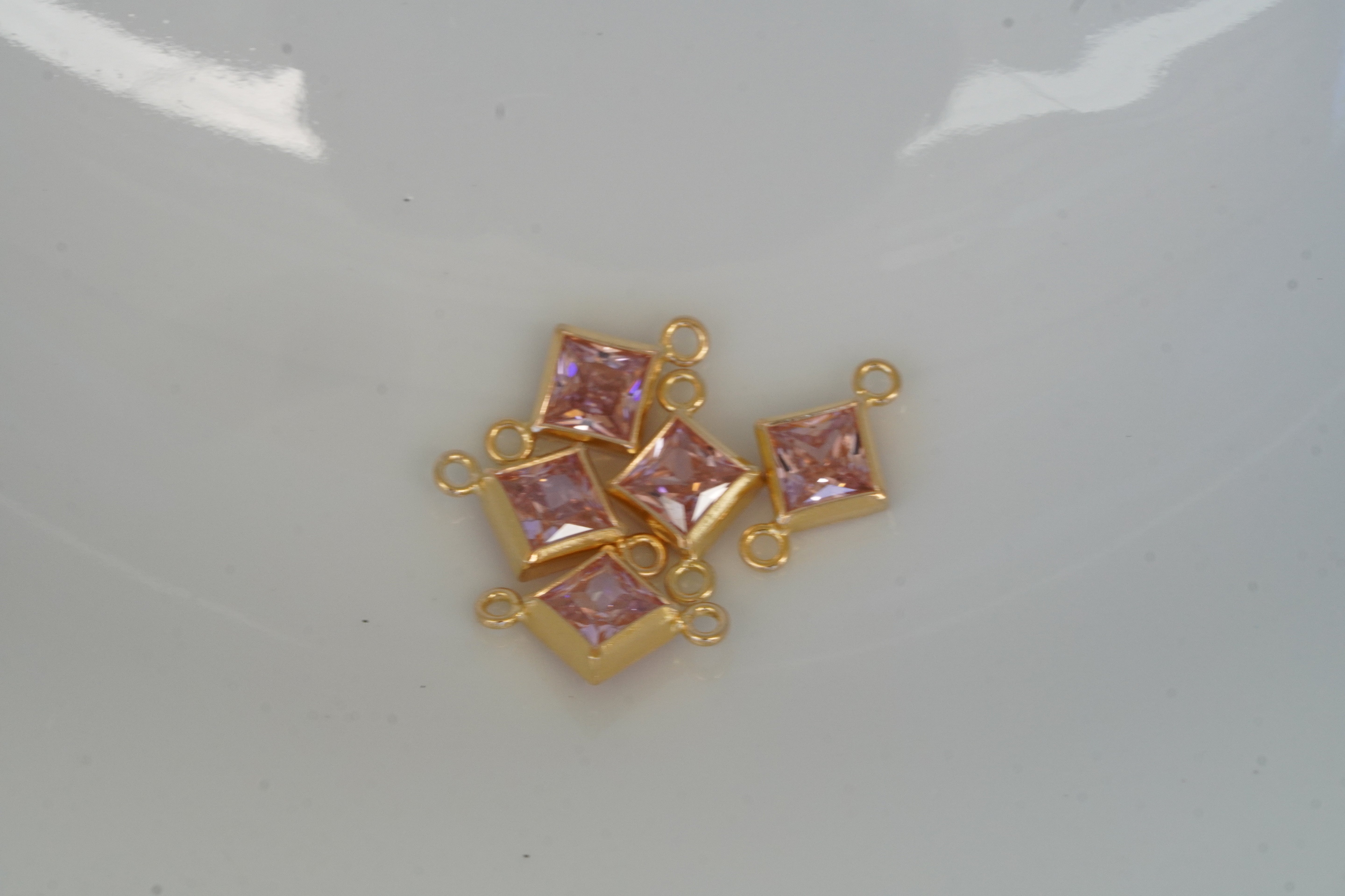 4mm 925 Gold filled Princess Cut Square Birthstone Connectors