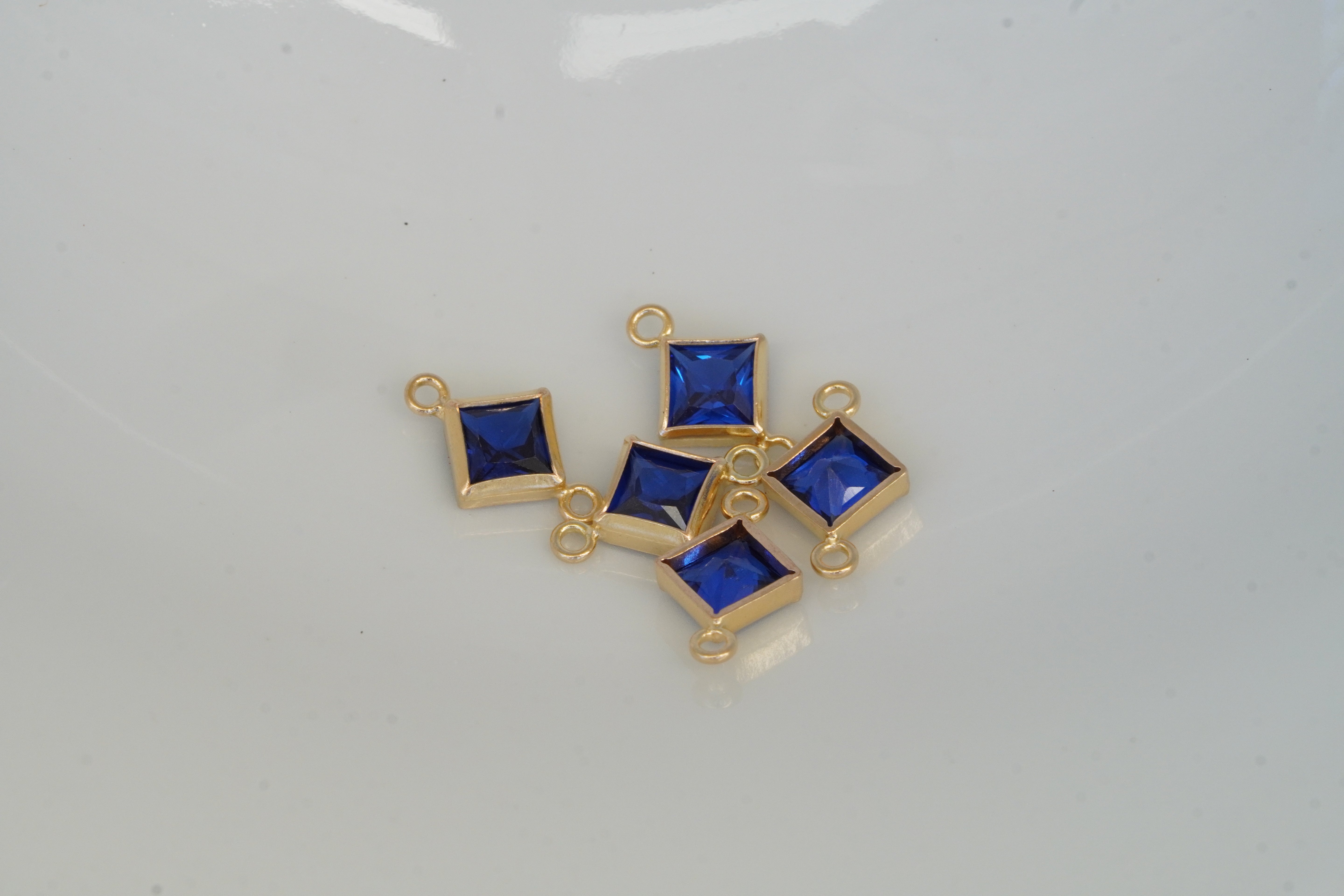 4mm 925 Gold filled Princess Cut Square Birthstone Connectors