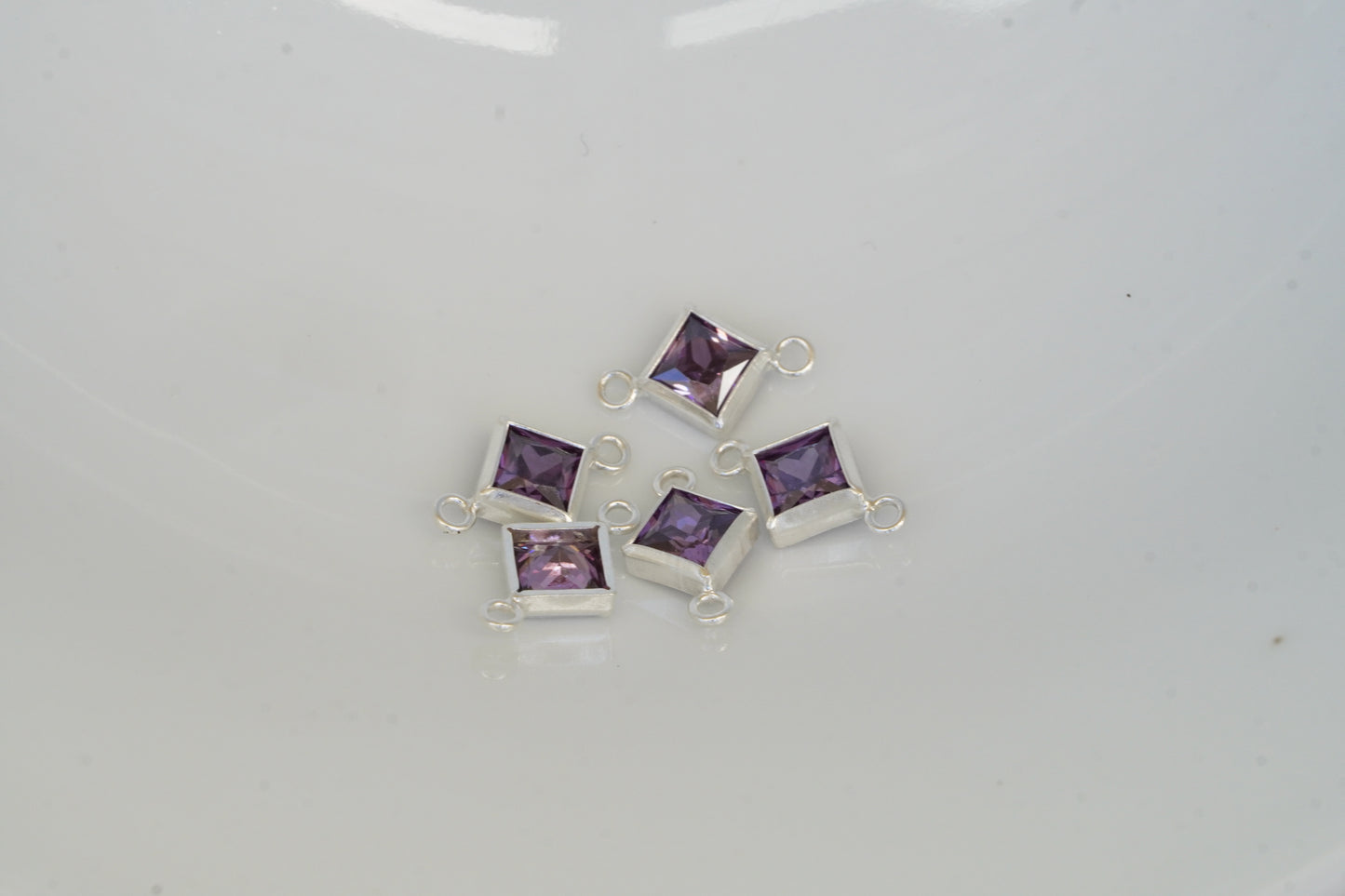 4mm 925 Sterling Silver Princess Cut Square Birthstone CONNECTORS