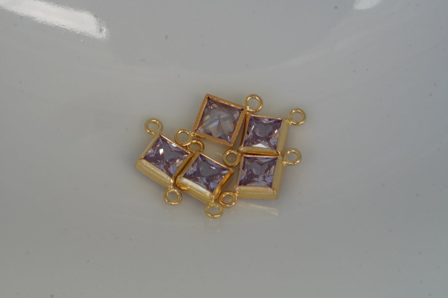 4mm 925 Gold filled Princess Cut Square Birthstone CONNECTORS