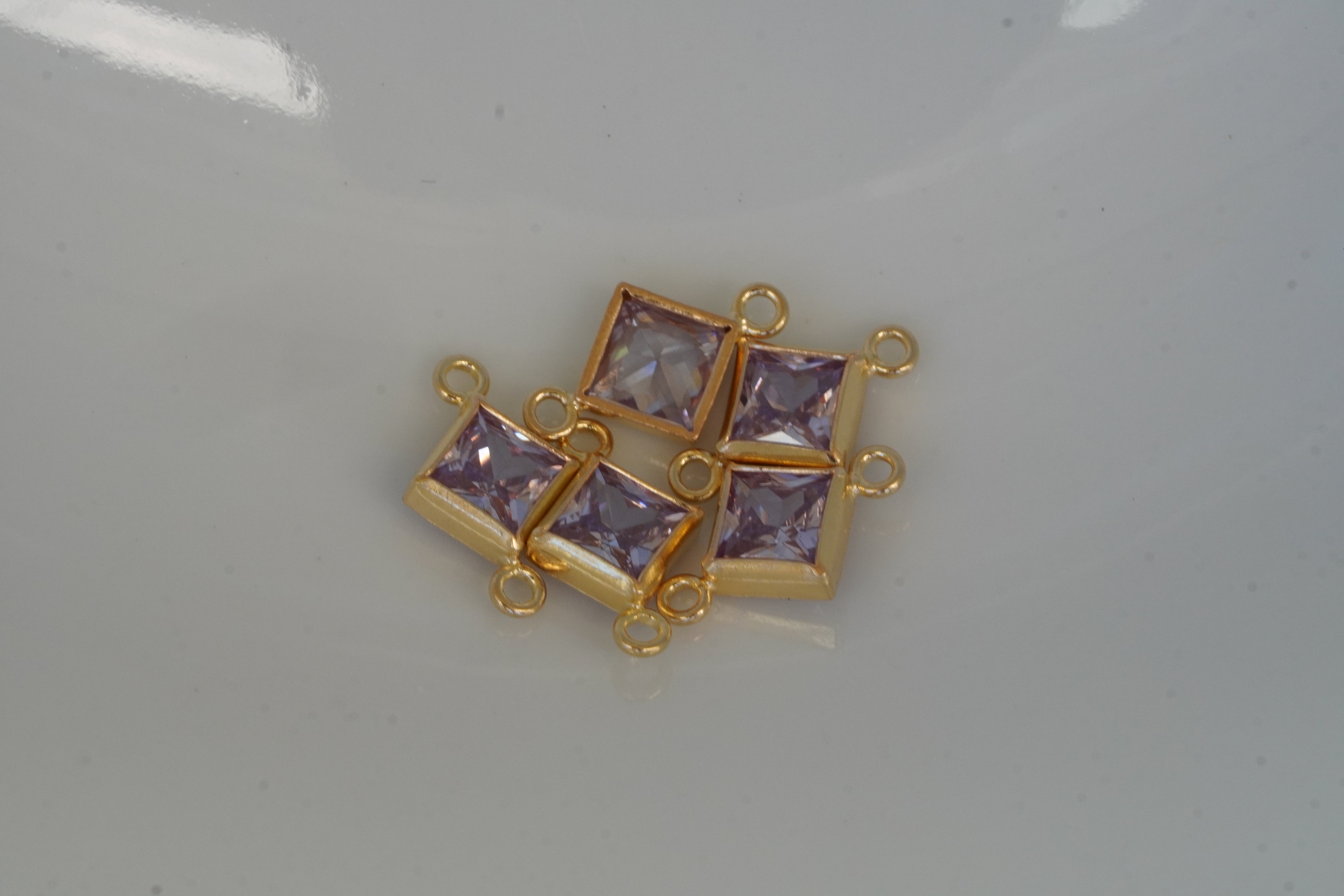 4mm 925 Gold filled Princess Cut Square Birthstone Connectors