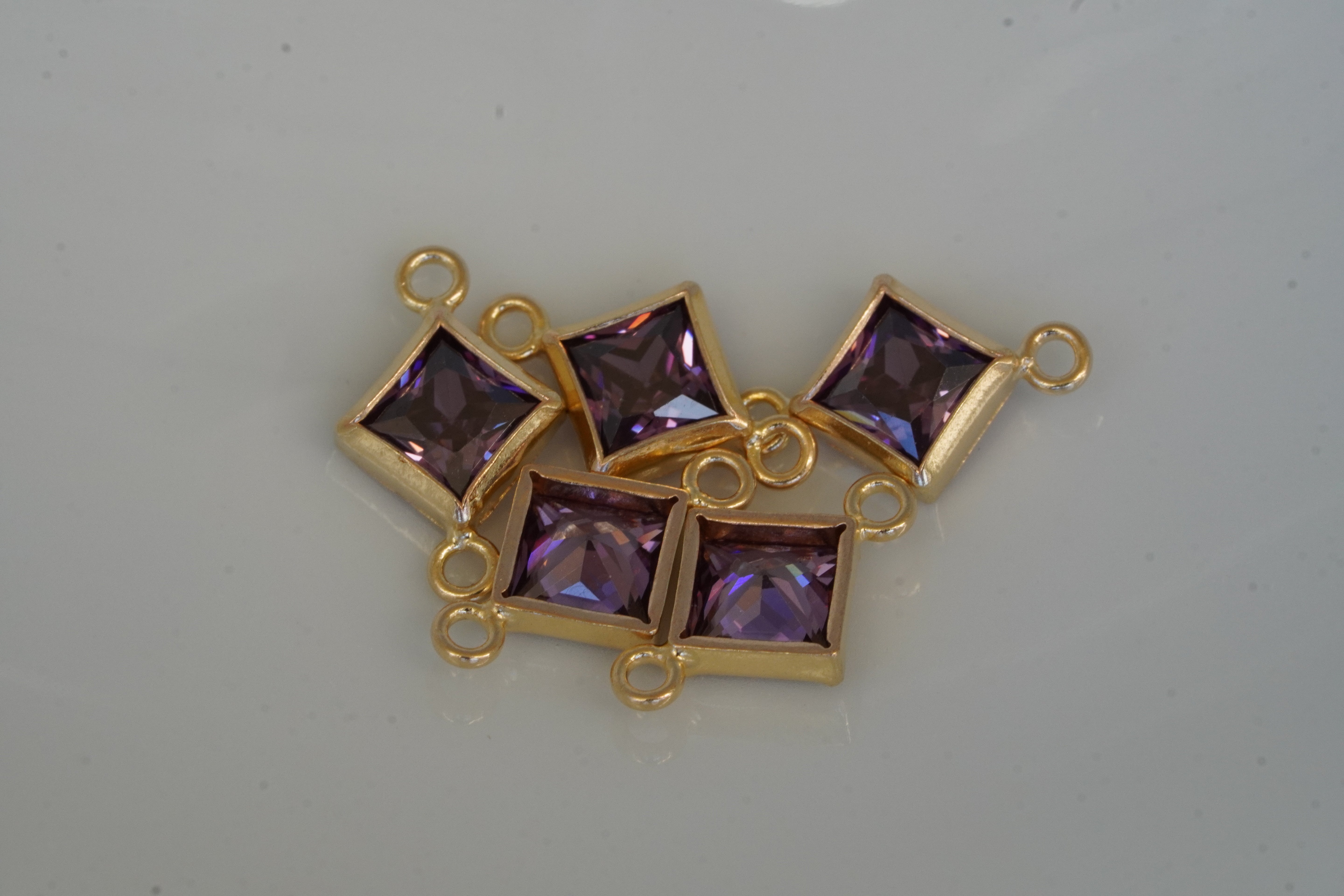 4mm 925 Gold filled Princess Cut Square Birthstone Connectors
