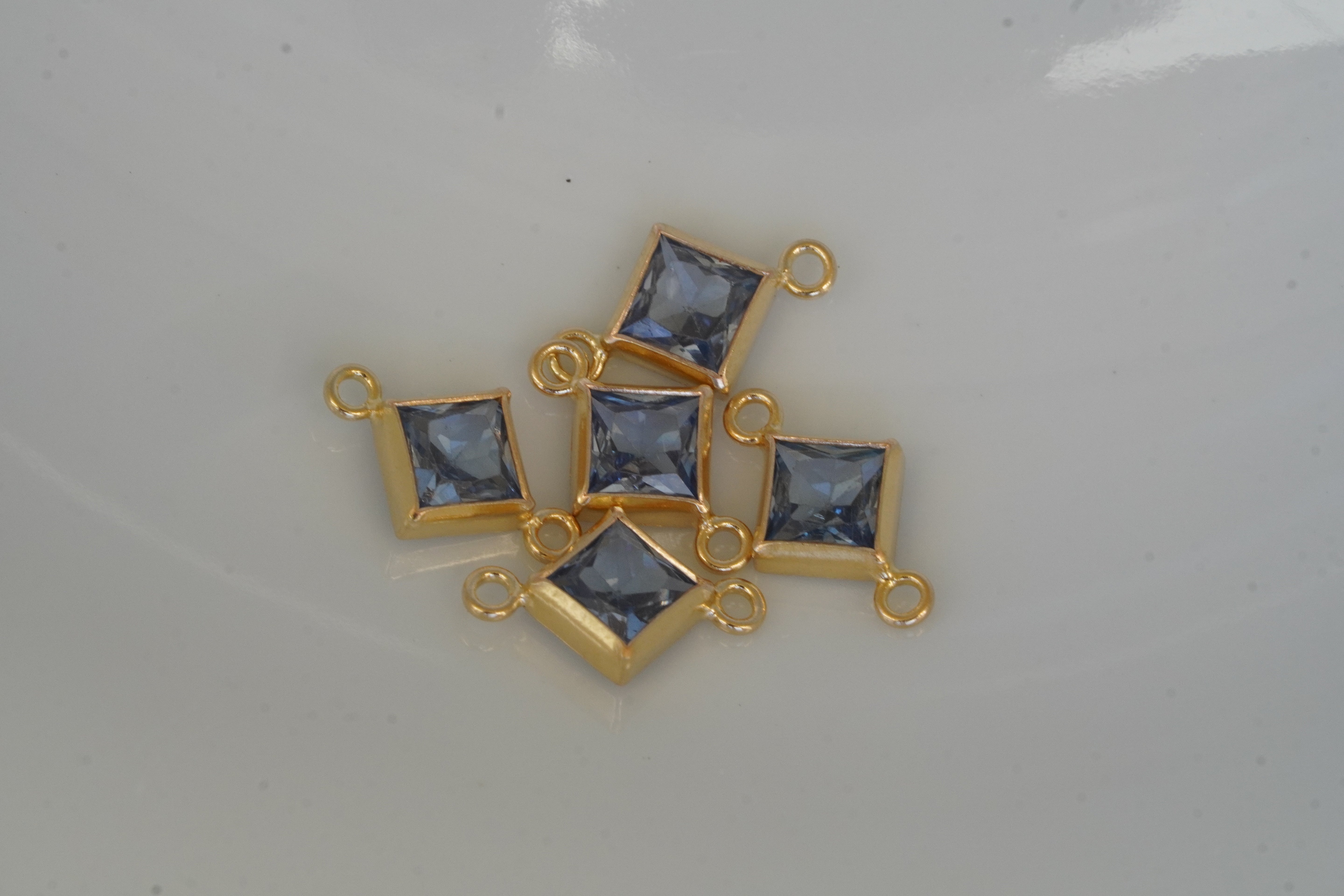 4mm 925 Gold filled Princess Cut Square Birthstone Connectors