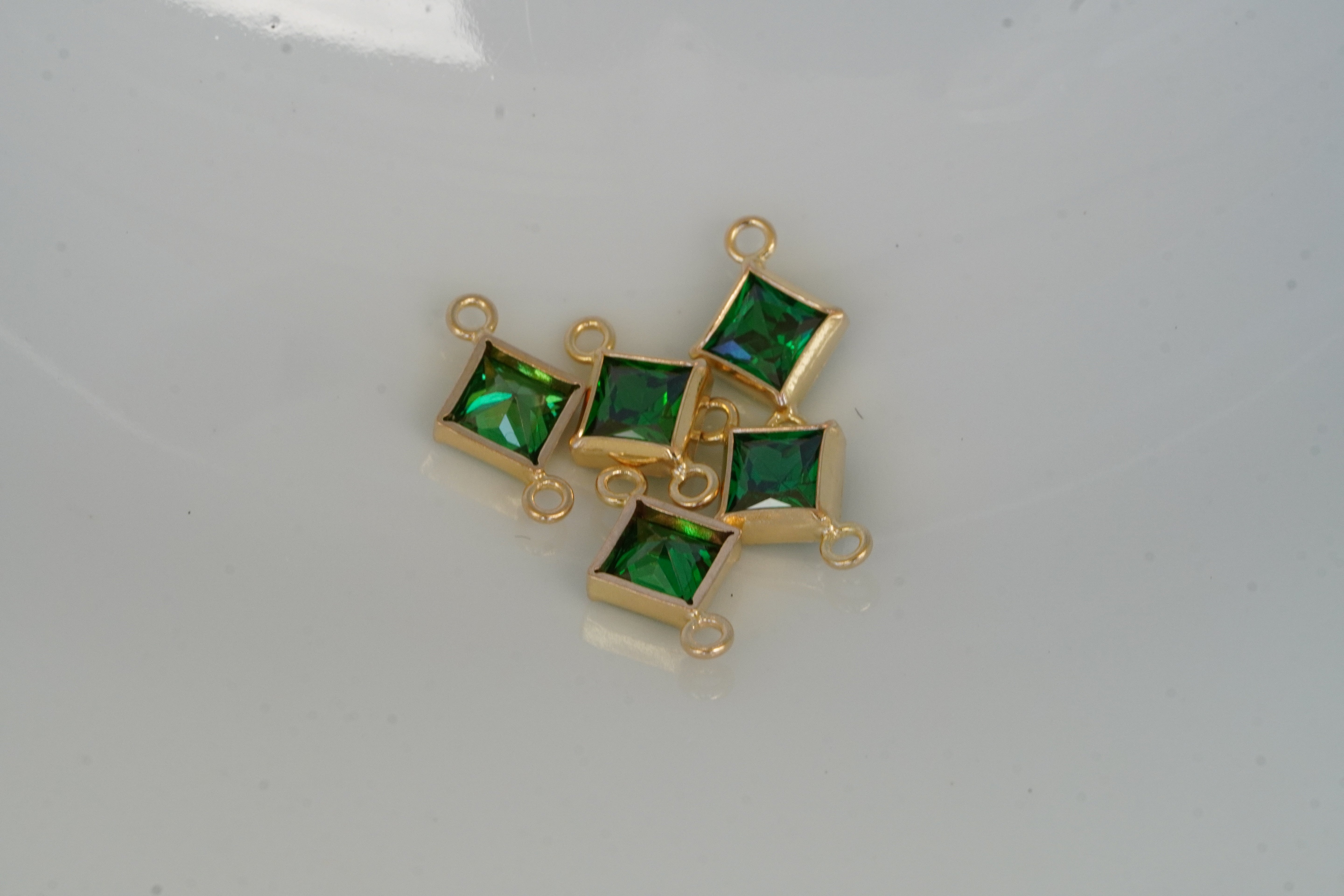 4mm 925 Gold filled Princess Cut Square Birthstone Connectors