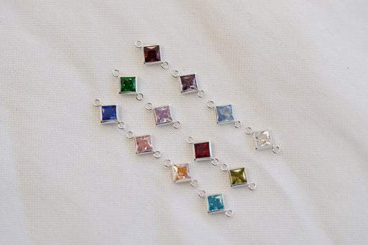 4mm 925 Sterling Silver Princess Cut Square Birthstone CONNECTORS