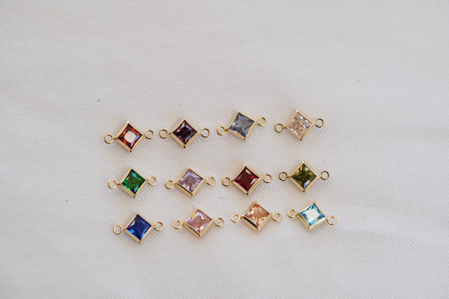 4mm 925 Gold filled Princess Cut Square Birthstone CONNECTORS